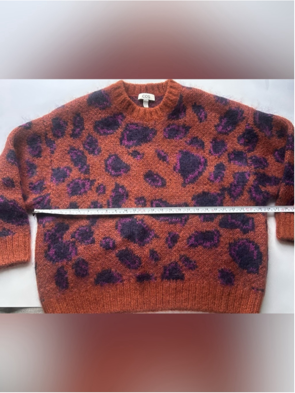 COS Leopard Print Fuzzy Knit Sweater Medium Oversized mohair wool Minimalist - Picture 5 of 6